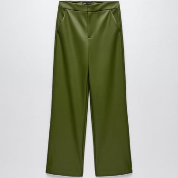ZARA 2pcs Faux Leather Blazer + Full Length Faux Leather Pants Green BNWT - Picture 7 of 8